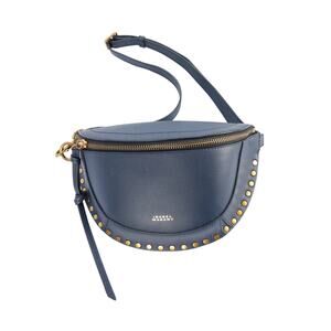 ISABEL MARANT Blue Leather Gold Studded Belt Bag